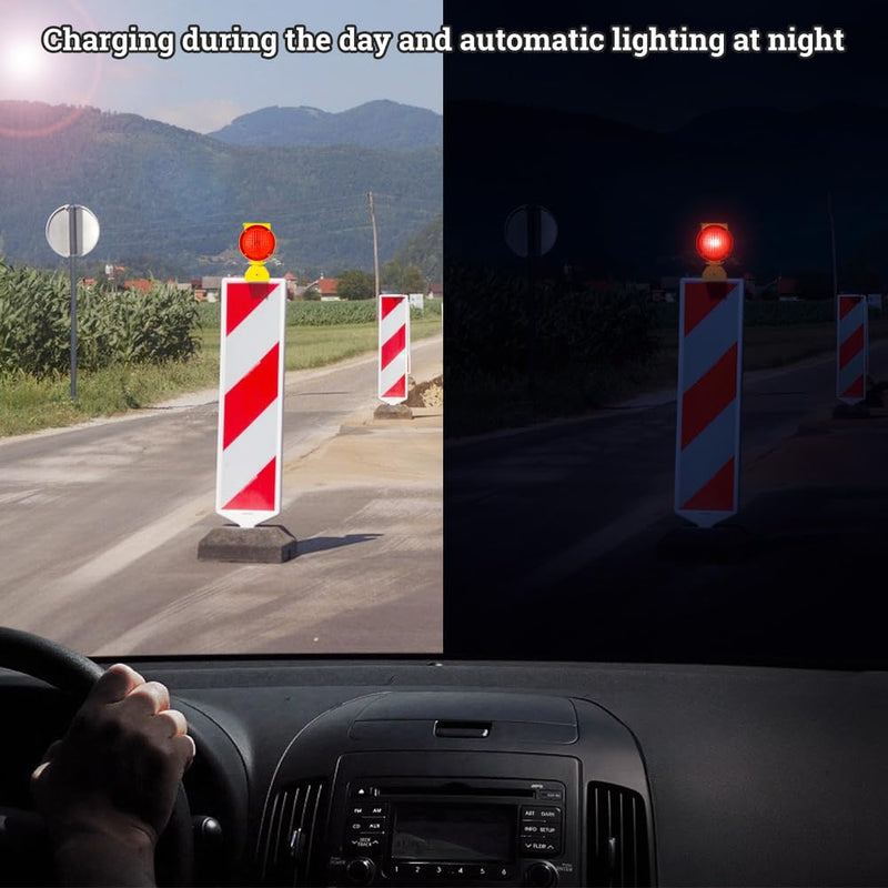 Solar Industrial Warning Lights,Wireless Waterproof Rechargeable Safety Barricade Warning Lights,Traffic Signal Flashing 2 Sided Visibility Amber LED for Road Construction and Vehicle Emergency Red