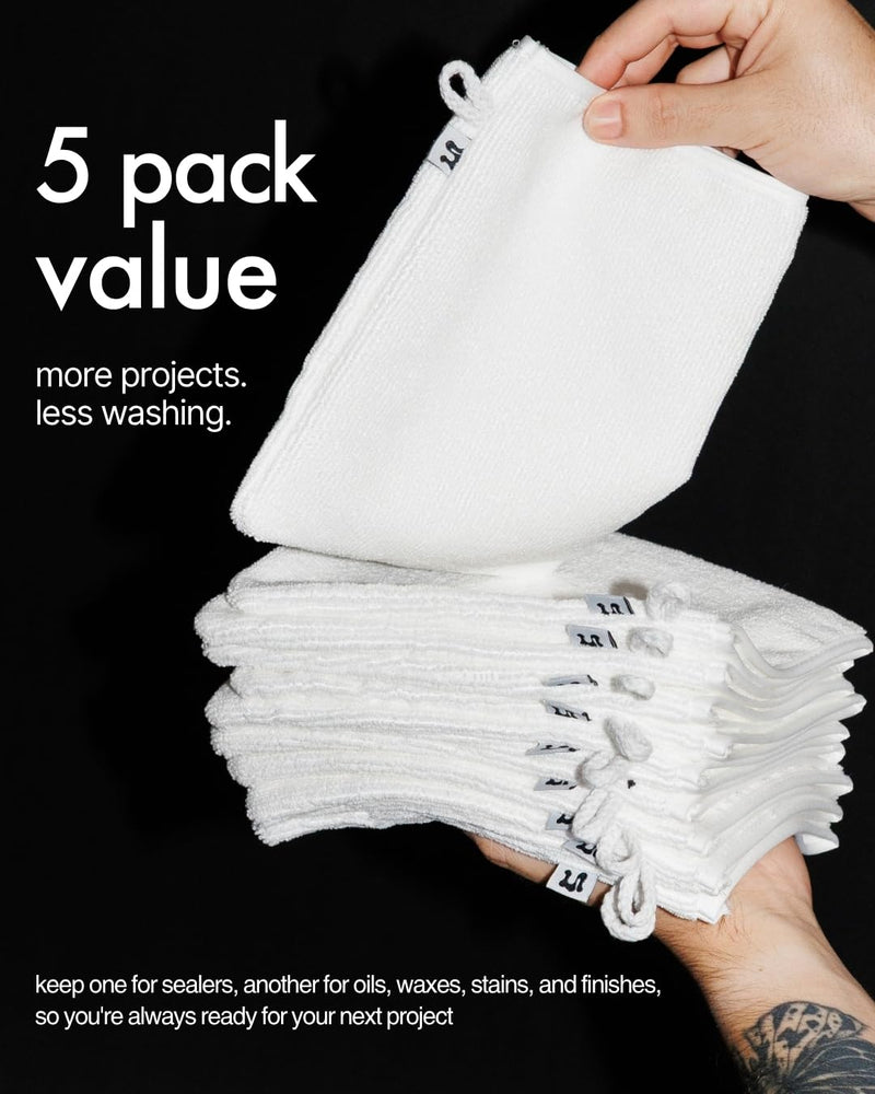Microfiber Applicator Gloves, Reusable Applicator Mitts for Concrete Sealers, Wood Oils, Waxes & Stains, Brush-Free & Streak-Free Finish, 5 Pack