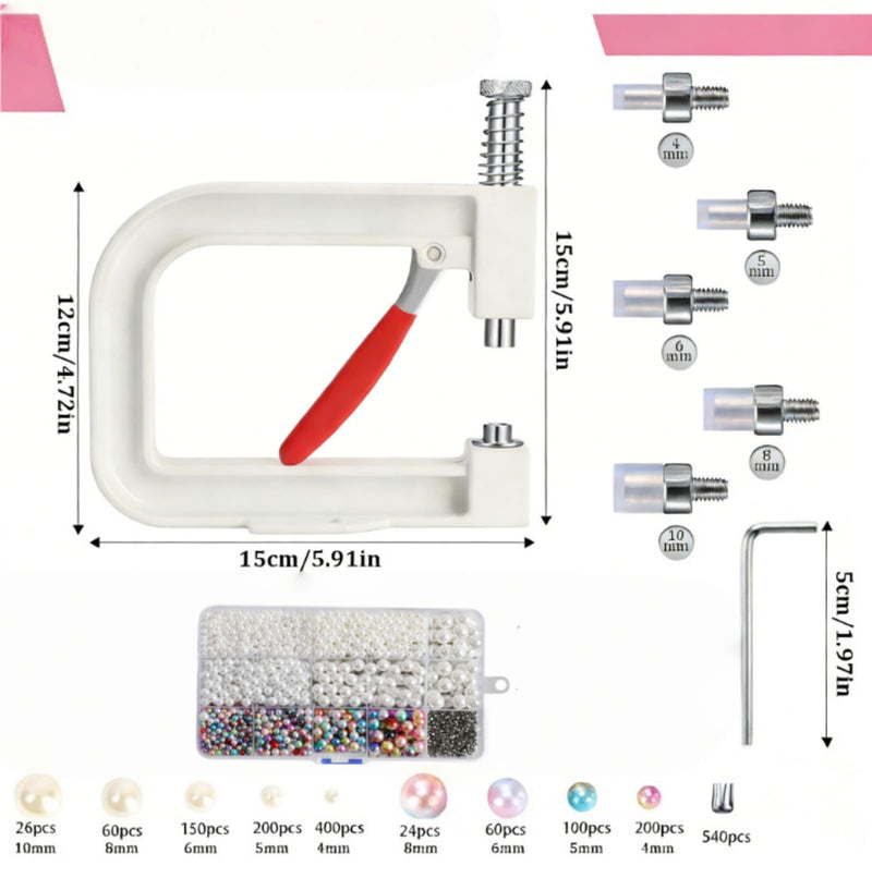 Metacipher Pearl Setting Machine with Pearls Beads Rivet Studs and Tools Kit Pearl Hand Press Tools for Decorating Clothes Hats Shoes Bags Skirts DIY Crafts Beads DIY Accessories White