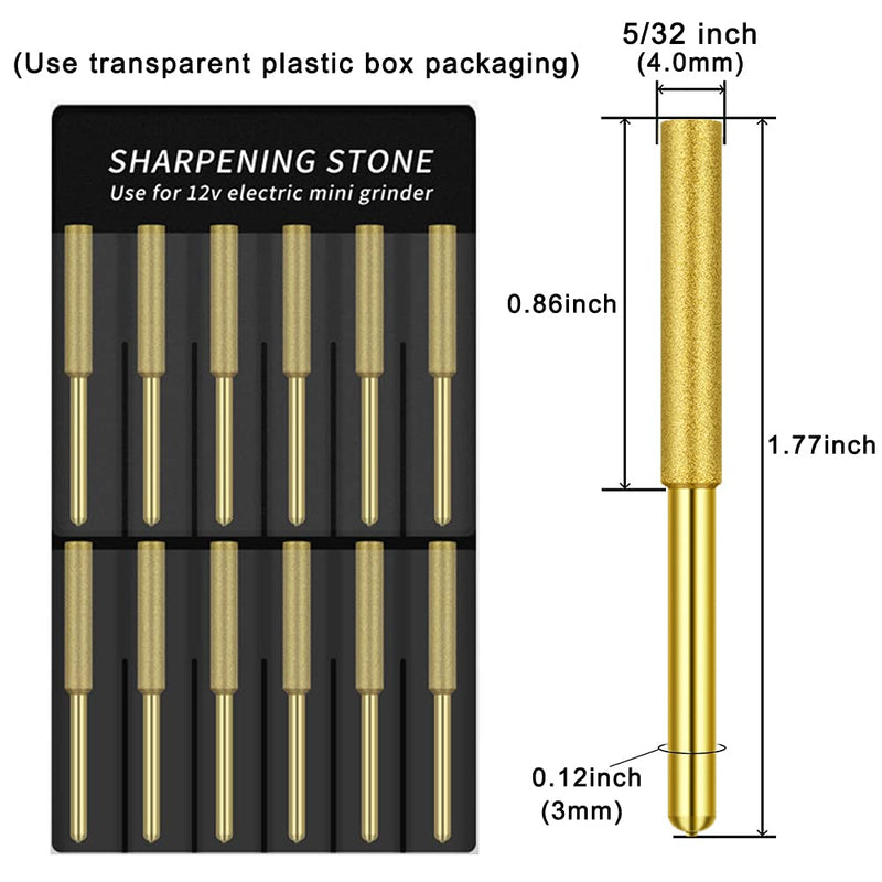 12 Pack Diamond Chainsaw Files, Burr Grinding Stone File, Titanium Plated Sharpening Wheels Chainsaw Sharpener Stone Electric Kit, Polishing Grinding Tool Grinding Bits (5/32 Inch/ 4.0 mm) 5/32 Inch/ 4.0 mm