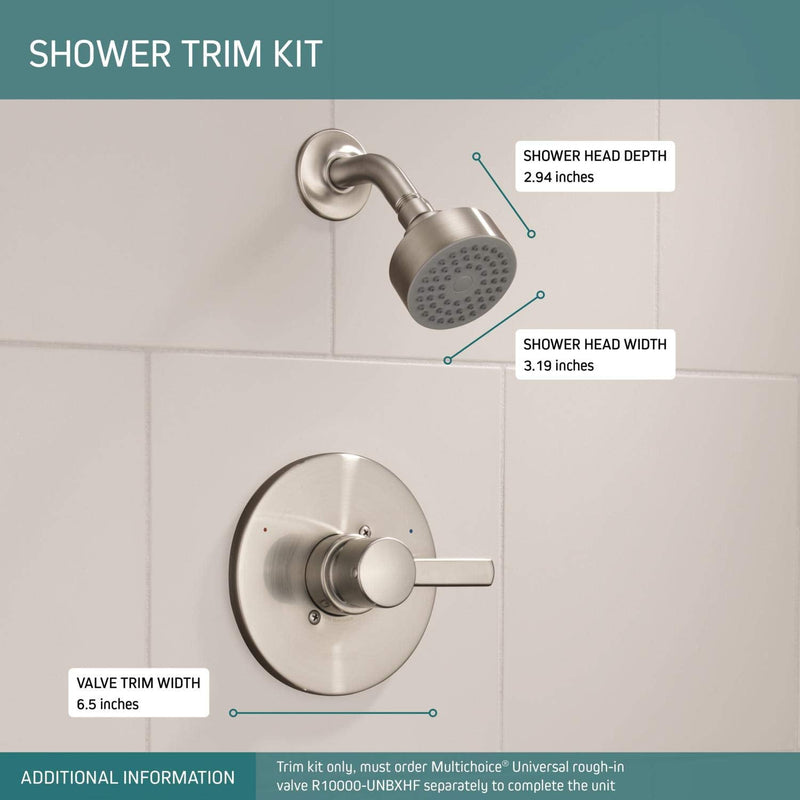 Peerless Precept Single-Handle Shower Faucet Trim Kit with Single-Spray Shower Head, Brushed Nickel PTT188782-BN (Valve Not Included) With Shower Head