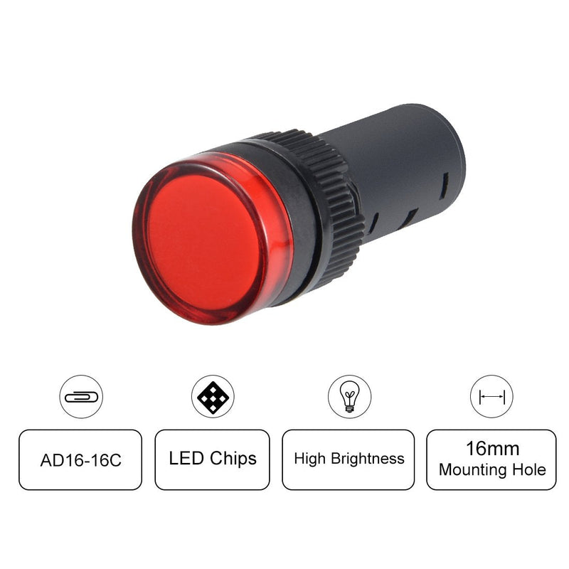 uxcell Indicator Lights AC/DC 12V Pilot Light Red LED, Flush Panel Mount 5/8" 16mm 3Pcs