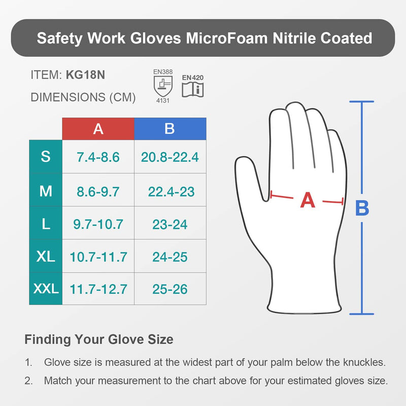 KAYGO Safety Work Gloves MicroFoam Nitrile Coated, 3 Pairs KG18NB,Seamless Knit Nylon Glove for Men and Women, Ideal for Automotive,Warehouse,Construction (Large,Gray) Grey Large (Pack of 3)