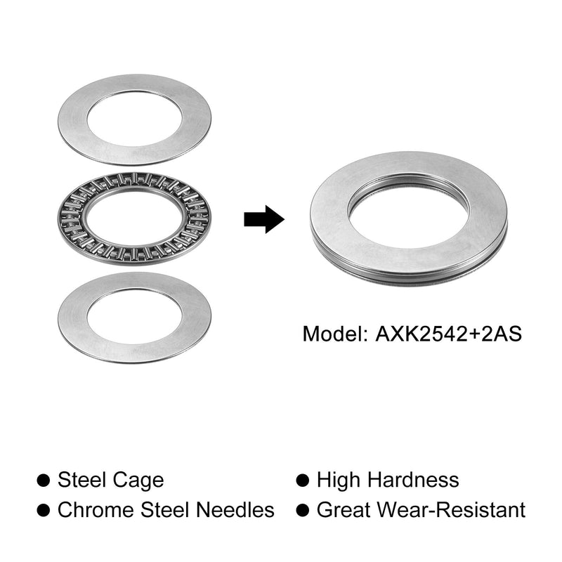 uxcell AXK2542 Thrust Needle Roller Bearings with Washers 25mm Bore 42mm OD 2mm Width 10pcs 25mm x 42mm x 2mm 10