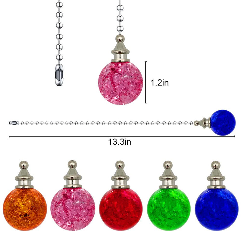 2 Pack Dotlite Crystal Ceiling Fan Pull Chain Accessories, Decorative Fan String Pulls Pendant Extension, 12 Inches Beaded Ball Fan Pull Chains Extender Ornament with Connector for Fan Lamp (Red) Red