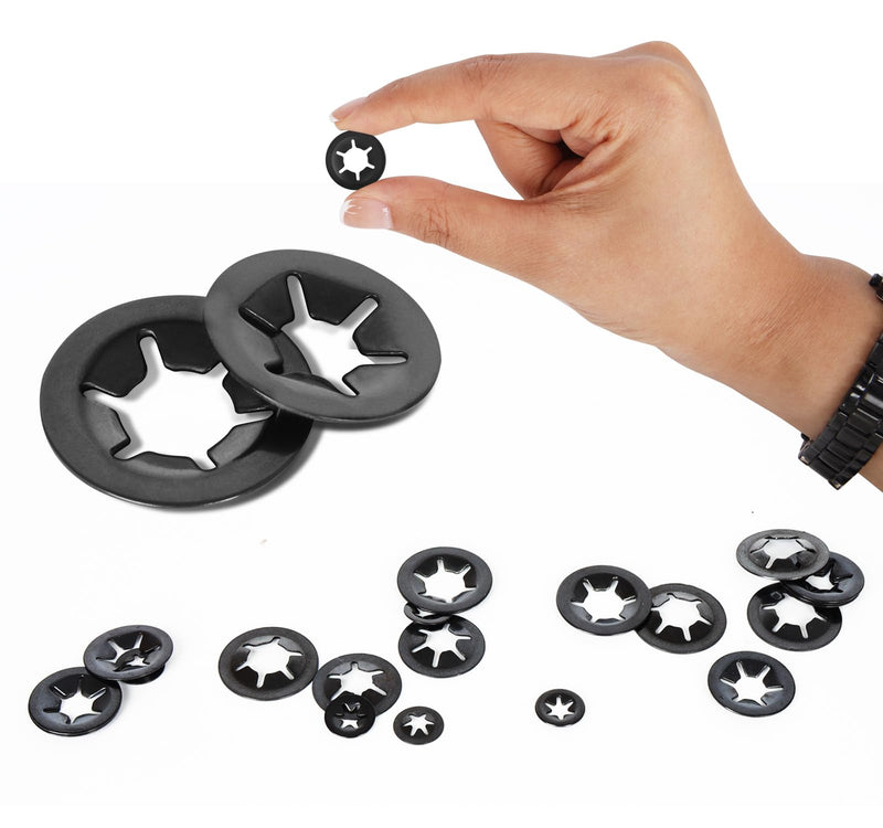 M10 Internal Tooth Star Lock Washers, Quick Speed Locking Washers, Steel Black Finish Push on Locking Washer, Speed Retaining Clips Fasteners, 50 PCS M10 x 20mm