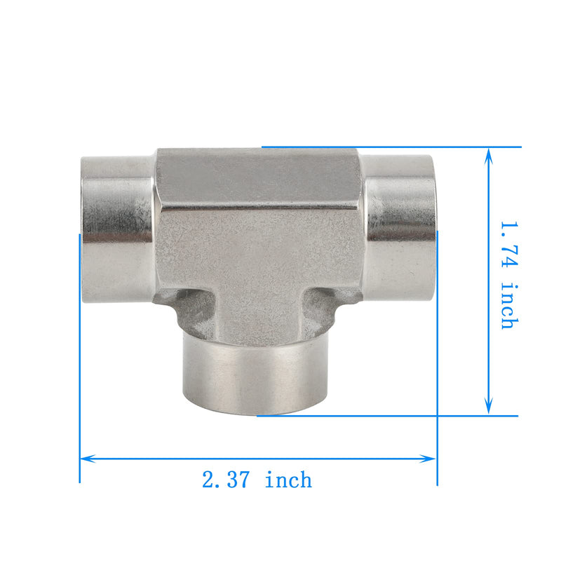 Yoebor 304 Stainless Steel Forged Tee 1/2" NPT Female x 1/2" NPT Female x 1/2" NPT Female T-fitting 3 Ways Connector Pipe Fitting 2000psi 1pc 1/2" Fnpt x 1/2" Fnpt x 1/2" Fnpt Pack of 1