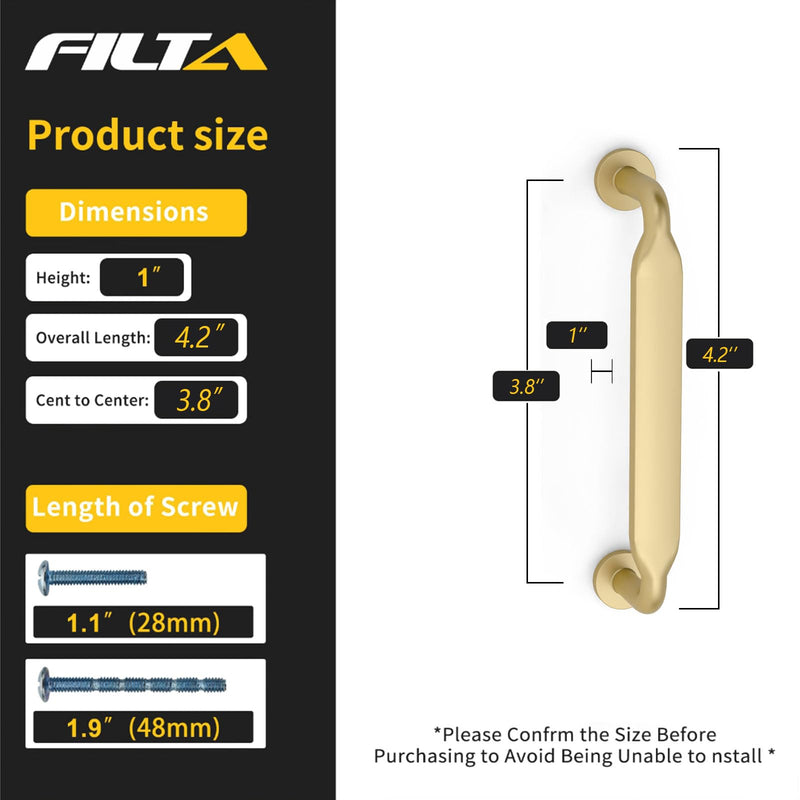 FILTA 10 Pack 3.75 Inch(96mm) Gold Cabinet Pulls,Stylish Kitchen Cabinet Handles Zinc Alloy Cabinet Hardware for Kitchen Cabinets and Dresser Drawers 3.75" Hole Center