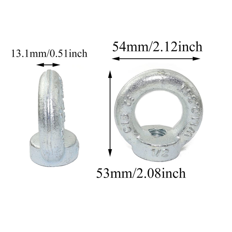 2pcs Carbon Steel Q235 Lifting Eye Nut 1/2"-13 Galvanized Iron