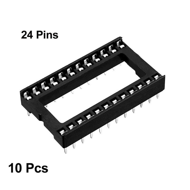 uxcell 10pcs DIP IC Chip Socket Adaptor Solder Type 2.54mm Pitch Dual Row 24 Flat Pin 15.24mm Row Pitch