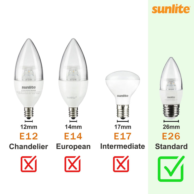 Sunlite LED Filament CA11 Flame Tip Chandelier Light Bulb, 4 Watts (40W Equivalent), Medium E26 Base, Clear Glass, Dimmable, 2700K Soft White, 6 Pack