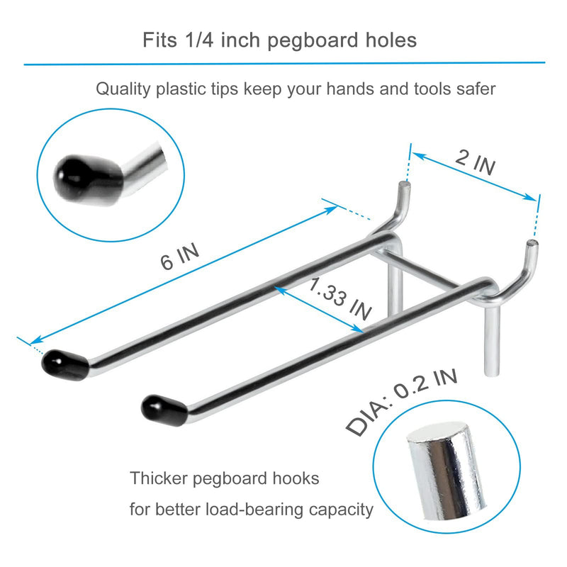 10Pcs Peg Board Pegs, Pegboard Accessories, 6 Inch Pegboard Hooks Fit 1/4” PegBoard Hole, Heavy Duty Peg Board Tool Utility Hooks with Rubber Tipped, Metal Hole Board Hooks for Craft Room... 10pcs 6inch peg hooks