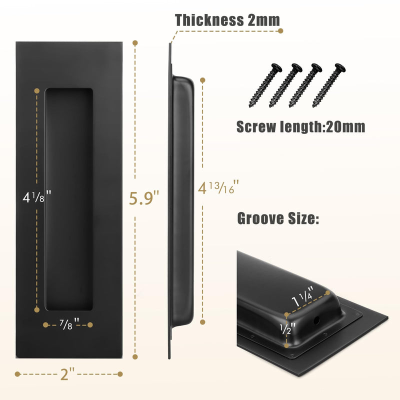 HBL' 4 Pack | 5.9 Inch Closet Door Pulls, 304 Stainless Steel Sliding Closet Finger Pull, Recessed Finger Pull for Bypass, Pocket and Barn Door, Black Recessed Pull Handle