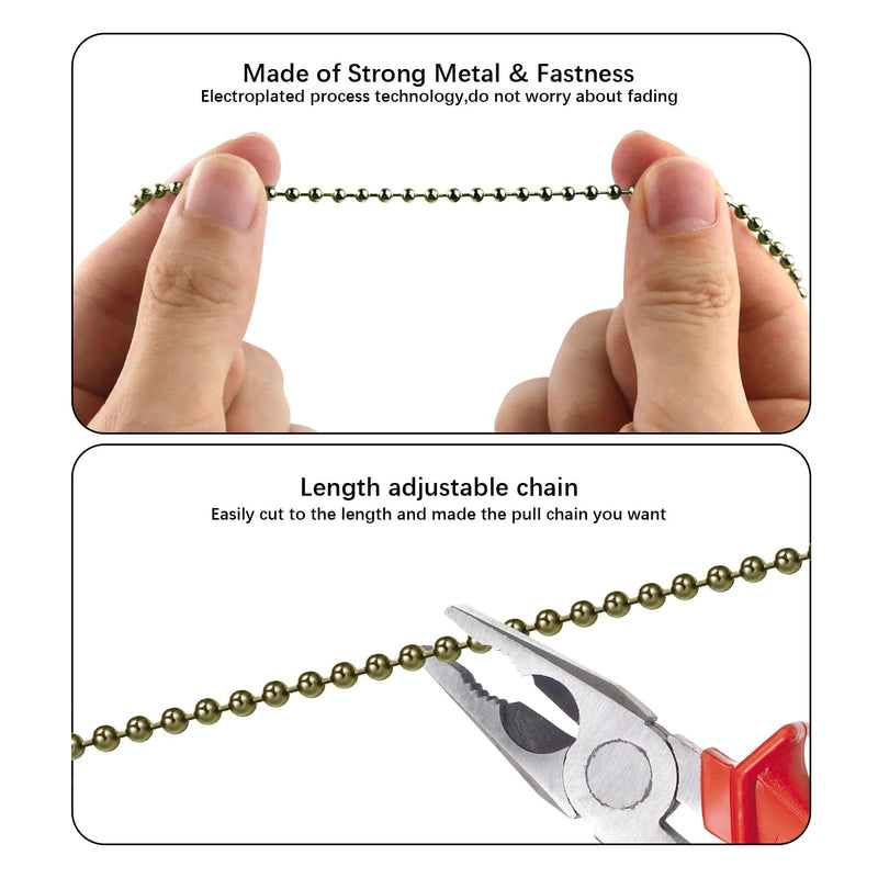 Bronze Ceiling Fan Pull Chain Set, Decorative Fan Pull Chain Pendant Extension, 12 Inches Lighting & Fan Beaded Ball Chain Extender with Connector (2 Pack) 2 Pack