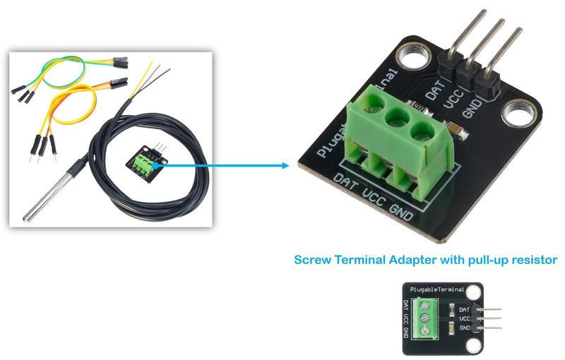 DS18B20 Temperature Sensor for Arduino, ESP32, ESP8266, Raspberry Pi, Waterproof Stainless Steel Probe, 2 Pieces With Adapter