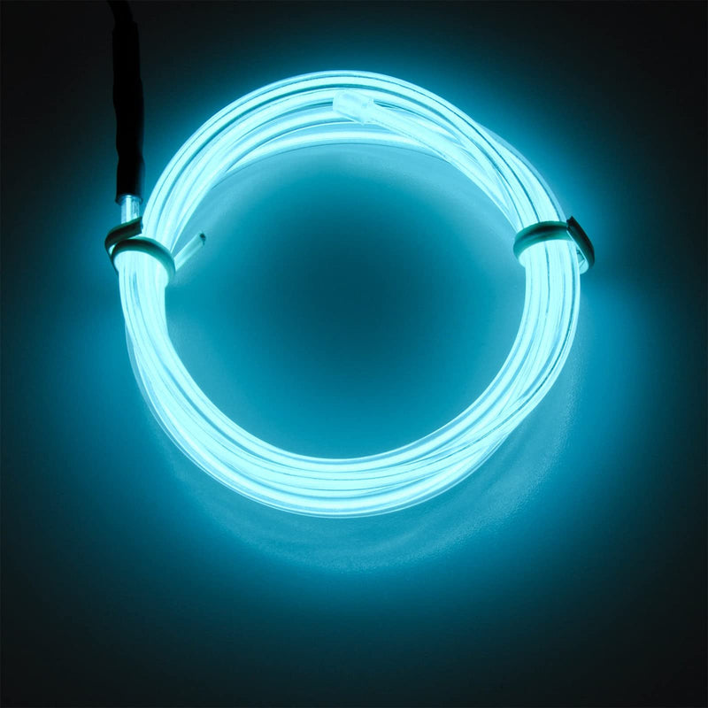 lychee EL Wire Neon Glowing Strobing Electroluminescent Light El Wire w/Battery Pack for Parties, Halloween Decoration (Ice Blue, 15ft) Ice Blue