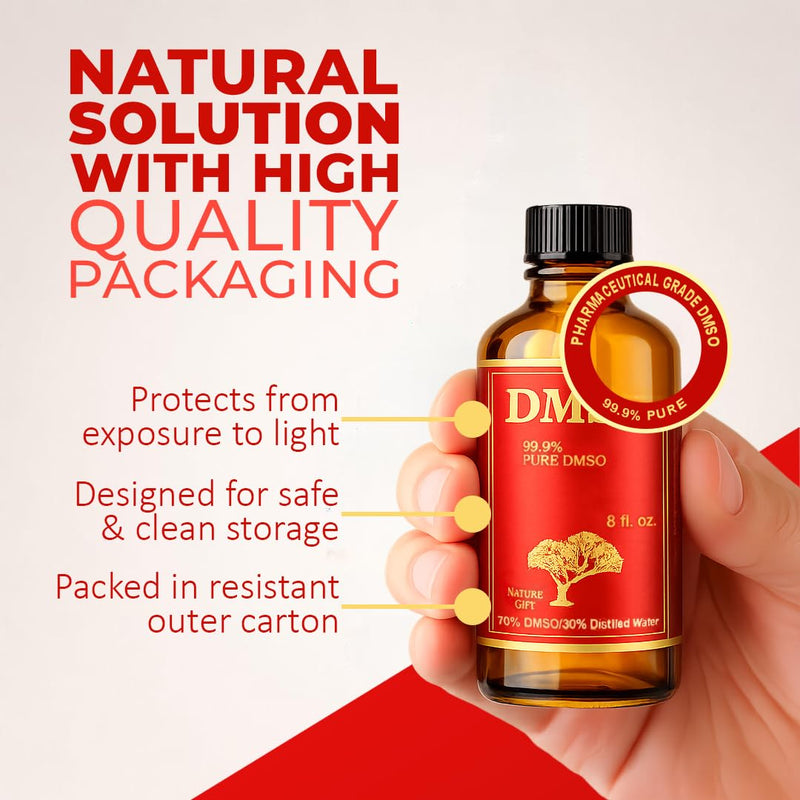 DMSO Pharmaceutical Grade 99.9% (Dimethyl Sulfoxide) - 70% DM SO Solution with 30% Distilled Water, High Purity Dmso Liquid 99.9 Pure with 8oz Glass Bottle
