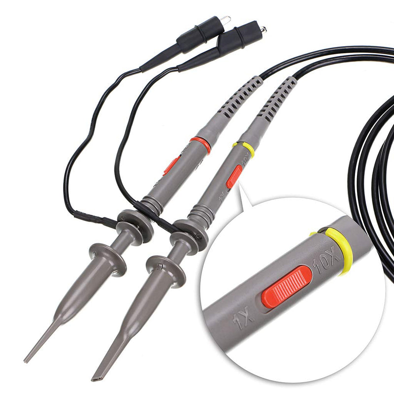 Sumnacon 2Pcs 100 MHz 600V DC High Sensitivity Oscilloscope Clip Probe 10:1 and 1:1 Switchable with Mini Alligator Clip and Ground Lead