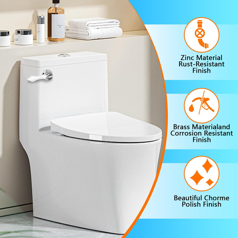 Boltigen Toilet Handle Replacement Kit, Front Mount Flush Handle for Toilet Tank, White Toilet Lever Replacement with Stainless Steel Flapper Chains, for Universal Toilets Flush Repair 1