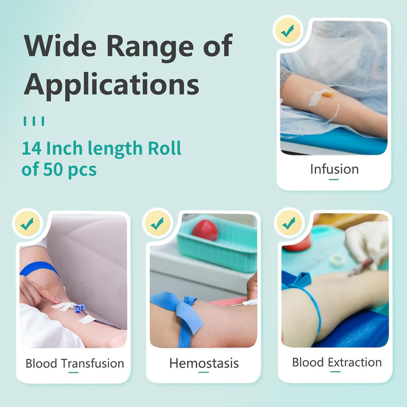 LEFEKE Medical Tourniquet for Blood Drawing Disposable TPE, 14 Inch Long, Pack of 50 pcs, Portable, Elastic, Latex Free - NewNest Australia
