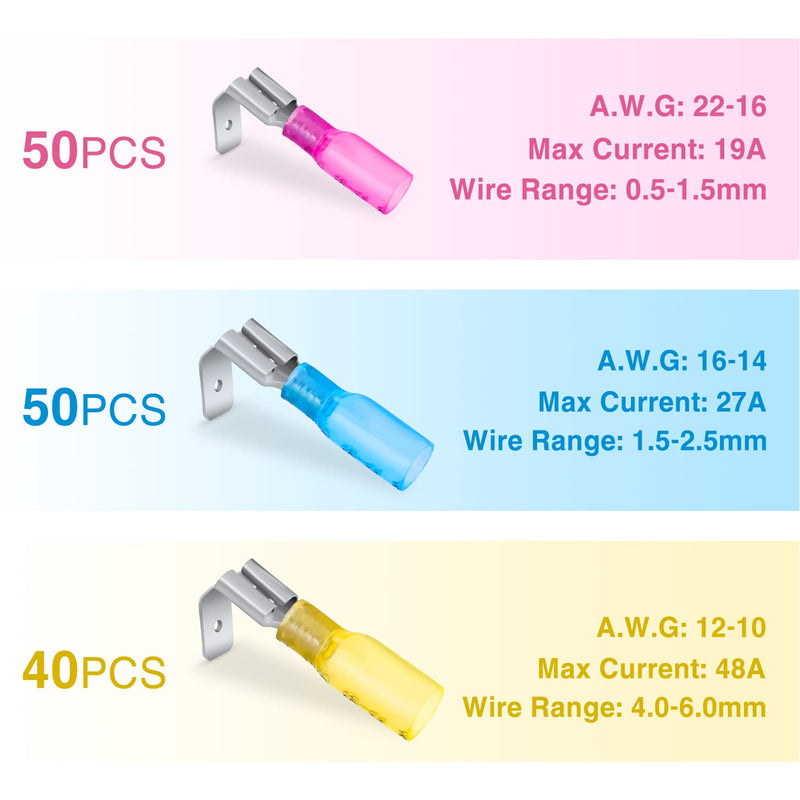Nilight 140PCS Heat Shrink Piggy Back Spade Terminals Connectors Assortment Kit 22-16/16-14/12-10 AWG Spade Quick Splice Crimp for Auto Cars Trucks Boats and 12V Accessories 140Pcs Piggy Back Terminals