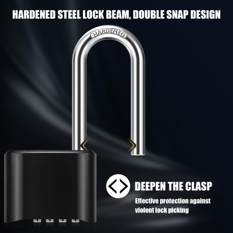 2.5in Long Shackle Combination Lock, Diyife Large Outdoor Weatherproof Padlock, Design of Hidden Password & High Security, Resettable Combination Lock for Locker, Home, School, Garage, Gate, Garden Black, Long