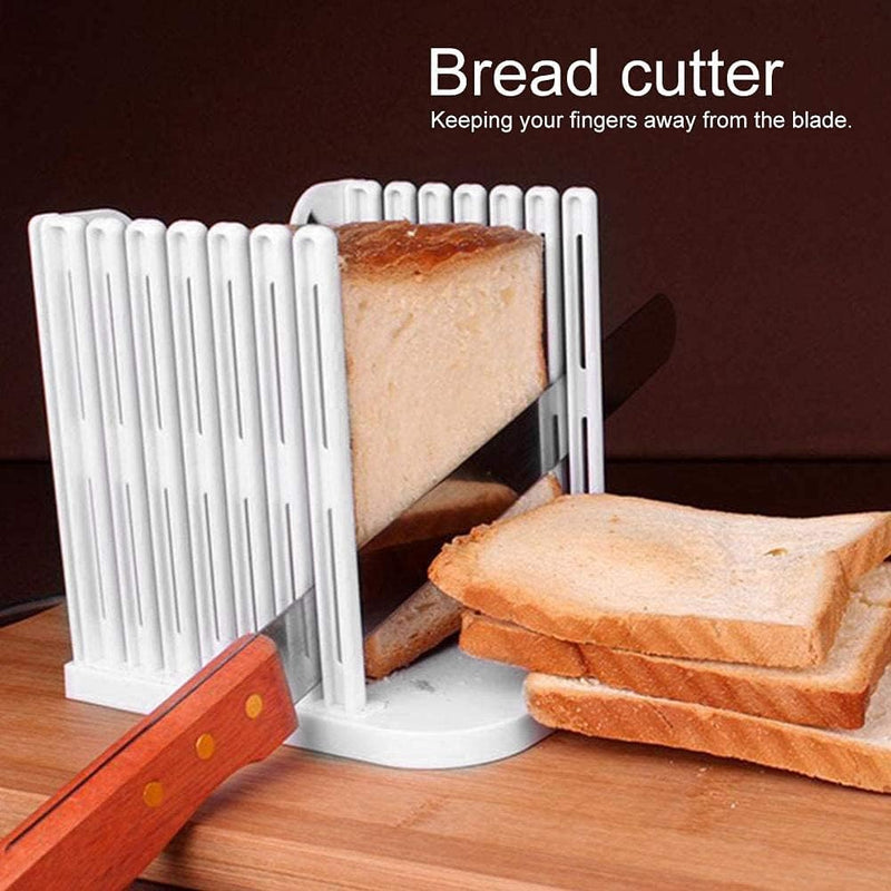 Bread Slicer for Homemade Bread, Bread Slicer Guide with AdjustableCrumb Tray, Foldable Compact Plastic Bread Loaf Cutter Slicer for Kitchen Baking Homemade Bread,Cake,Taost,Bagels