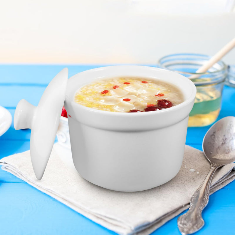 Luxshiny 2pcs Soup Cups with Lids White Ceramic Stew Pot with Lid Steam Soup Bowl Steaming Cup Soup Noodle Bowl Stockpot Cookware for Egg Custard Medicinal and Birds Nest 4 Inches