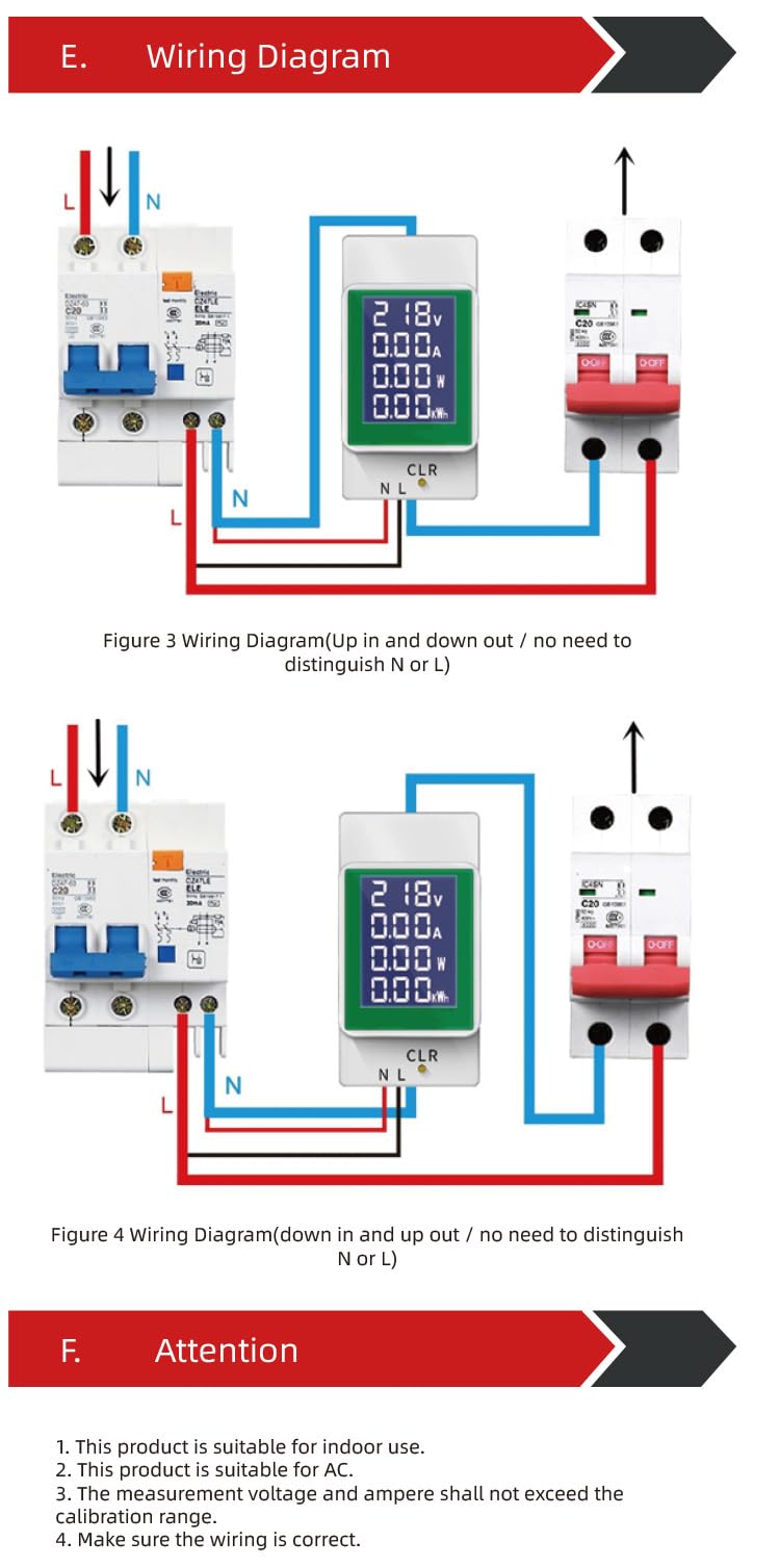 HiLetgo AC Digital Multimeter 50-300V 100A PZEM-008 LCD Display Digital Current Voltage Active Power Energy Multimeter Ammeter Voltmeter AC Din Rail Meter