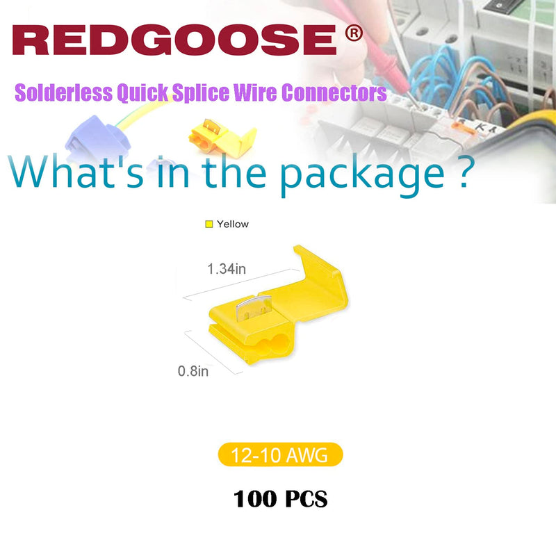 100PCS Solderless Quick Splice Wire Connectors, 12-10 AWG Lock Snap Electrical Wire Connector(Yellow) 12-10 AWG Yellow 100