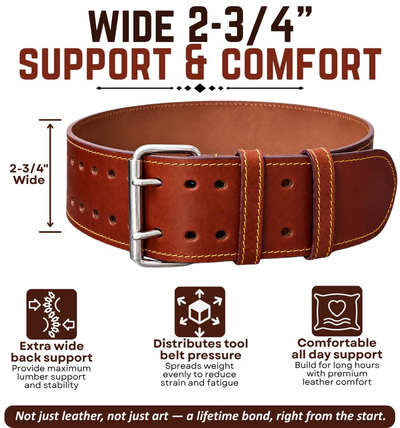 Leather Work Belt Tool Belt (Tan, 35"-45") | Real Grain Leather, No Joint Belt Tan 35"-45"