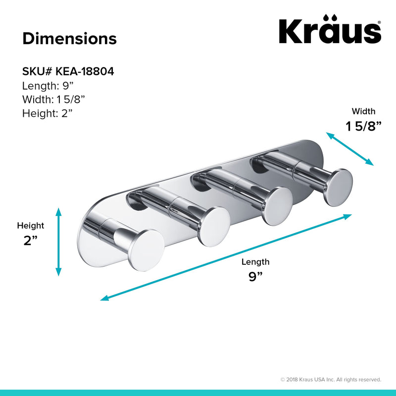 Kraus Elie Bathroom Robe and Towel Hook Rack with 4 Hooks, Chrome Finish, KEA-18804CH