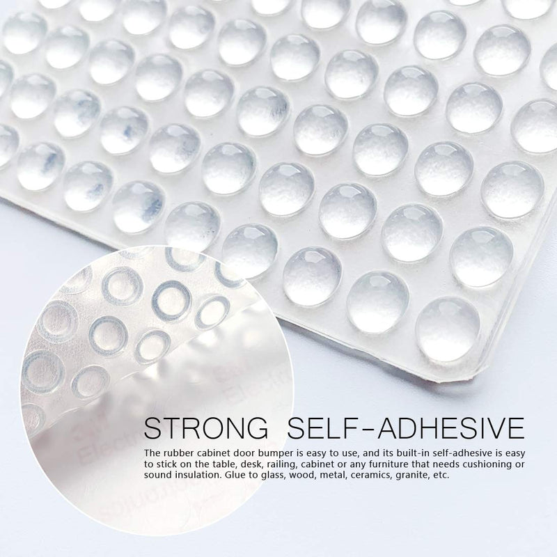 Clear Adhesive Bumper Pads- Sound Dampening Transparent Rubber Feet for Cabinet Doors, Drawers, Glass Tops, Picture Frames, Cutting Boards 100pcs (Hemispherical) Clear