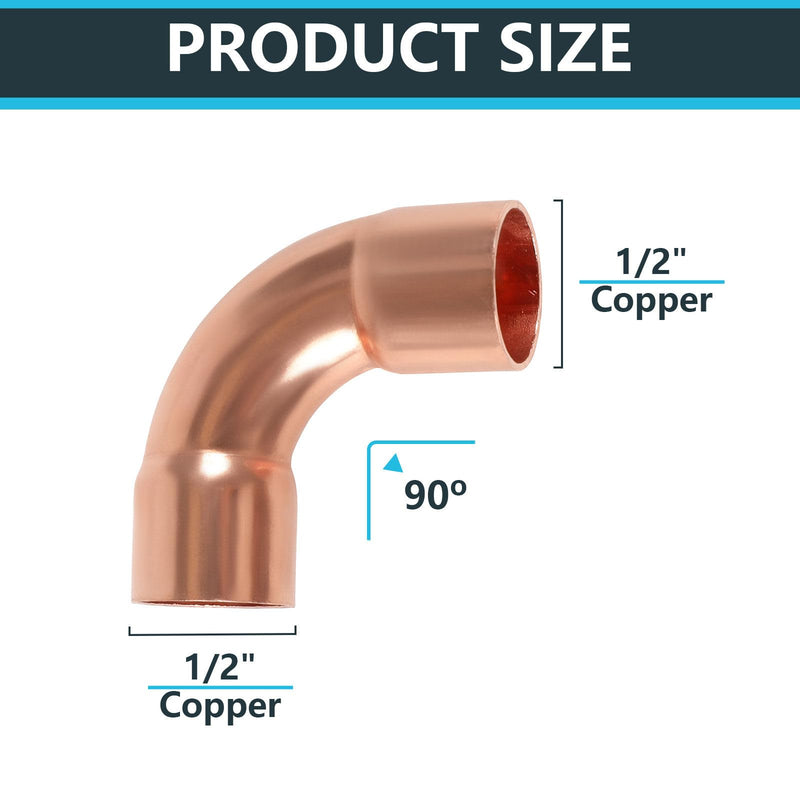 10Pack Seelink Copper Fittings, 1/2" C x C 90 Degree Elbow(COPPER131-10) 10 1/2 Inch