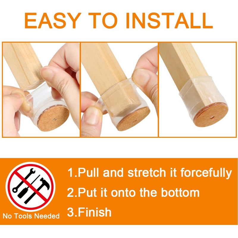 24 Pcs Chair Leg Floor Protectors for Hardwood Floors Silicone Covers to Protect Wood Tile Floors Felt Pads Furniture Leg Caps Non Slip Reduce Noise (Fit:1.3"-2") Universal L(Fit:1.3"-2") Clear-24pcs