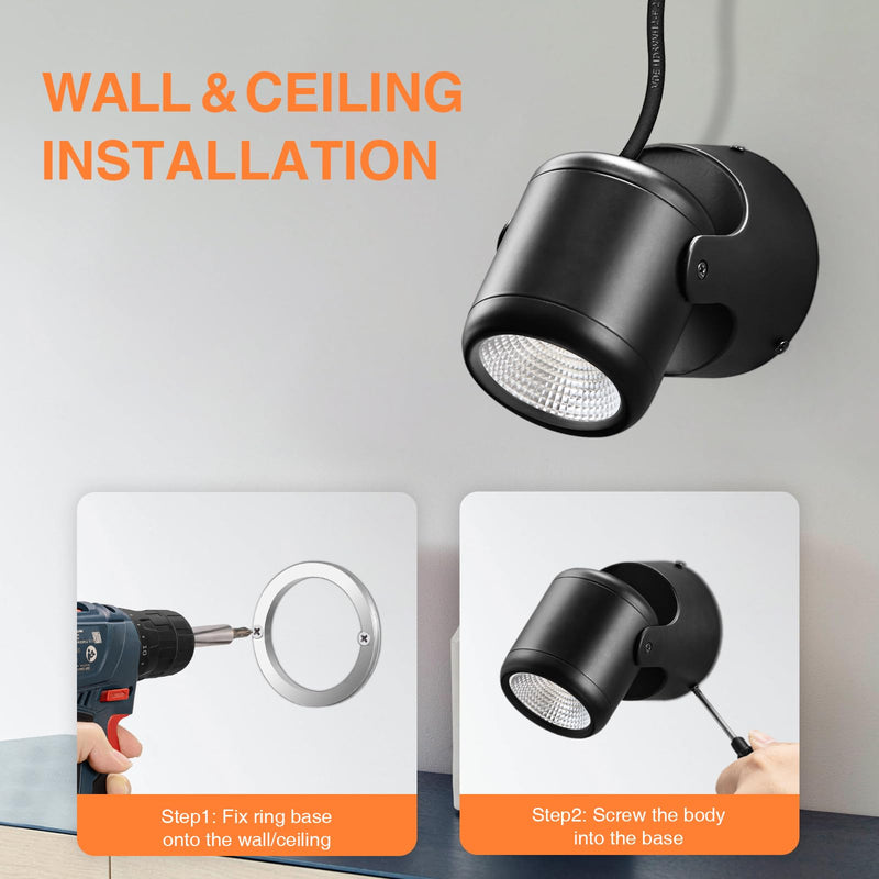 3000K/4000K/5000K Uplighting Indoor 3W LED Spotlight Indoor Plug-in with Memory Function Floor Spot Lights Indoor with Remote Control Dimmable Uplights Indoor for Plant/Picture/Artwork, 2 Pack