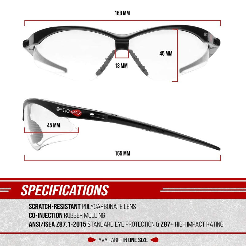 Glove Station Optic Max Safety Glasses for Men & Women, Scratch-Resistant Eye Protection for Shooting, Hunting & Construction Clear 12 Pair