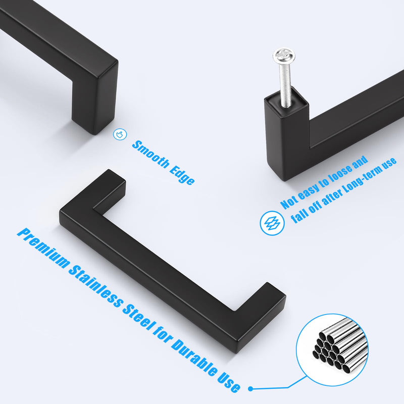 KNOBWELL 6 Pack 4 inch Black Kitchen Cabinet, Stainless Steel Cupboard Door Handles Pulls for Vanity Chest Nightstand Drawer Dresser - Hole Distance 4", Overall Length 4-1/2" Hole Center:4 inch(102mm)