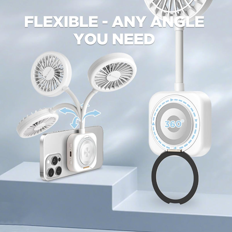 Magnetic Portable Fan Magsafe Compatible Mini Personal Fan with Adjustable Ring Light & Hands-Free Phone Mount, Ultra-Lightweight 6000RPM Powerful table fan for iPhone 17/16 pro, Desk, Car & Outdoor