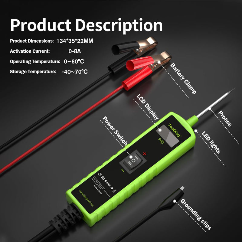12 Volt Test Light Automotive, Circuit Tester, Power Circuit Probe Tester, 6V - 24V Car Fuse Tester, Voltage Tester 0.3v-70v, AC DC Outlet Tester, Automotive Short Circuit Finder, P60