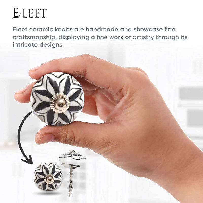 Eleet Designer Ceramic Cabinet Knobs - Pack of 12 Black & White Hand Painted Vintage Cabinet Cupboard Door & Drawer Pulls Chrome Hardware (12, Black &White) Ceramic Knobs Set of 12 - NewNest Australia