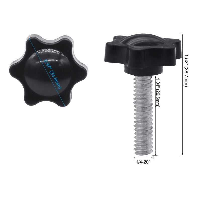 Xadnitu 10 Pieces 1/4''-20-1'' Thread Knob Plastic Star Shaped Nut Clamping Male Handle Tightening Screw Knobs for Replacing Umbrella Base 1/4''-20 x 1L