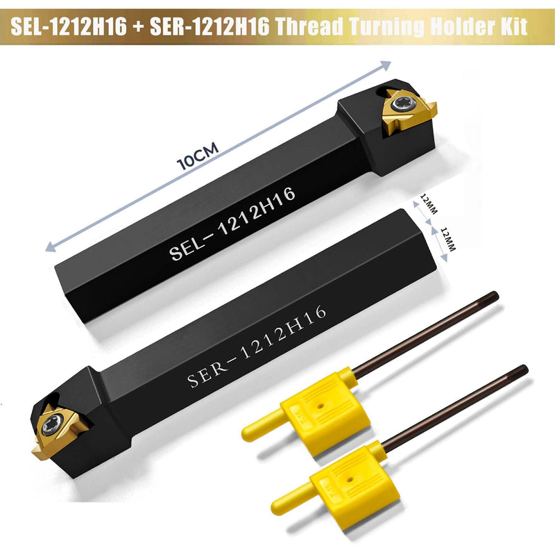 1/2" SEL1212H16 + SER1212H16 Tool Holders CNC Thread Turning Holders + 16ER/16IR AG60 Carbide Threading Inserts with Wrenches