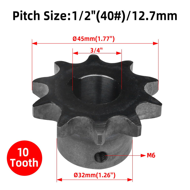 #40 Hardened Roller Sprocket B-Type, Single Strand 1/2" Pitch, Hole Dia 3/4", 10 Tooth,Blackened Treatment, with Fixed Set Screws. Hole Dia 3/4"