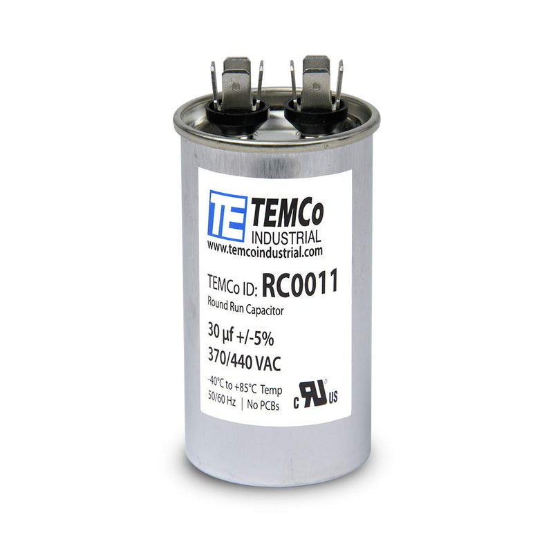 TEMCo 30 uf/MFD 370 VAC Volts Round Run Capacitor 50/60 Hz AC Electric - Lot -1 (Optional uf/MFD, Voltage and Lot Quantities Available) 30 uf (1 Pack)