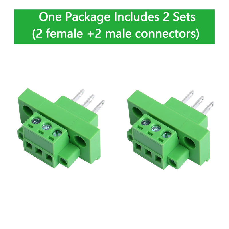 GINTOOYUN 2 Sets 3 Pin 5.08 mm Terminal, 3-Pin Pluggable Screw Terminal Block Connectors, 3P Through-Wall Terminal Connectors 2EDGWB+2EDGKM with Screw Lock Plate Fixed