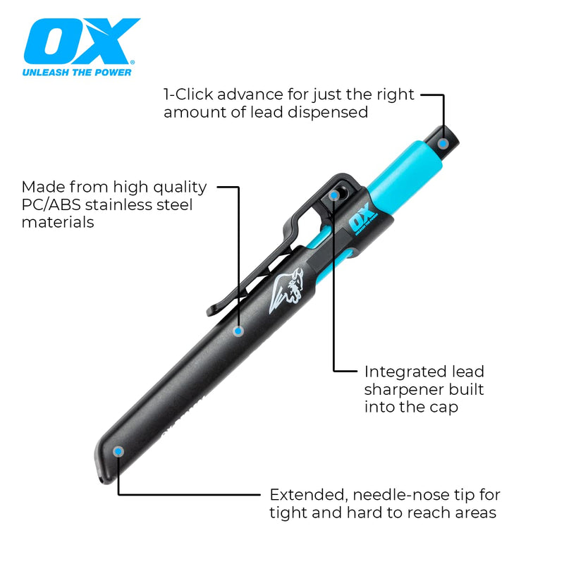 OX Tools Carpenter Pencils Pro Tuff Carbon Marking Pencil Mechanical Construction Pencil With 4 Leads & Pencil Holder & Sharpener Belt Clip Construction Pencil Carpenter Pencil OX-P503210 Pencil – Value Pack