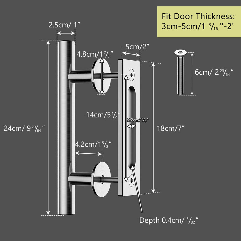 CCJH 9.5" Stainless Steel Sliding Barn Door Handles Pull Flush Hardware Set,Double Side for Gates Garages Sheds Furniture Stainless Steel-24cm/9.5''