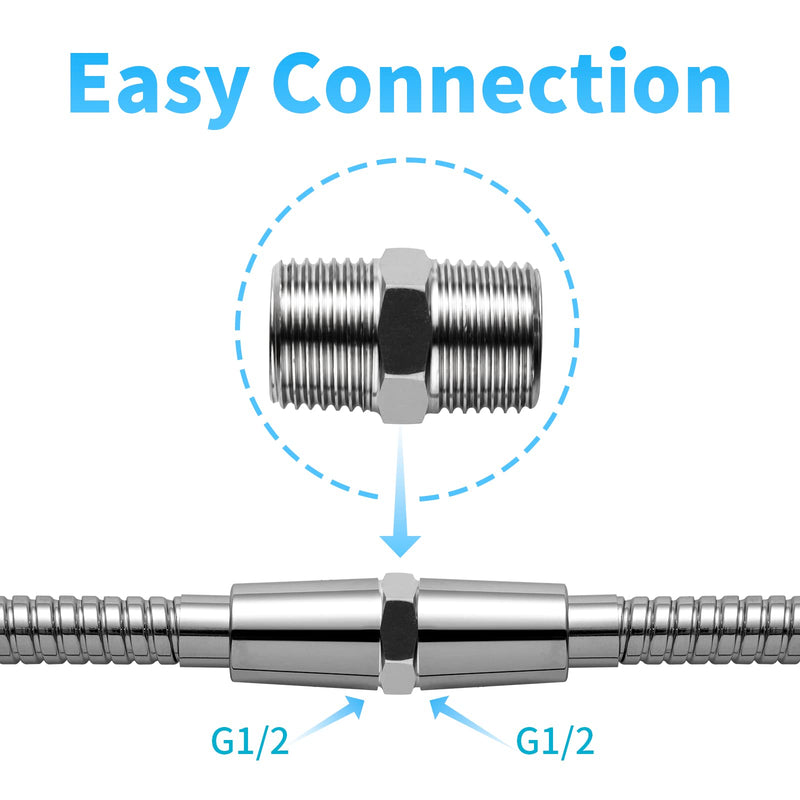OFFO Shower Hose Extension Adapter, G1/2 to G1/2 Shower Hose Extender Fitting Shower Hose Extra Long Joint, Used to Connect Two Hoses Garden Hose, Solid Stainless Steel, 2 Pcs