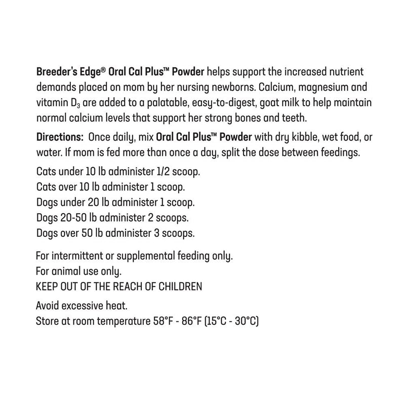 Revival Animal Health Breeder's Edge Oral Cal Plus Powder- Calcium Supplement for Dogs & Cats- 300gm - PawsPlanet Australia